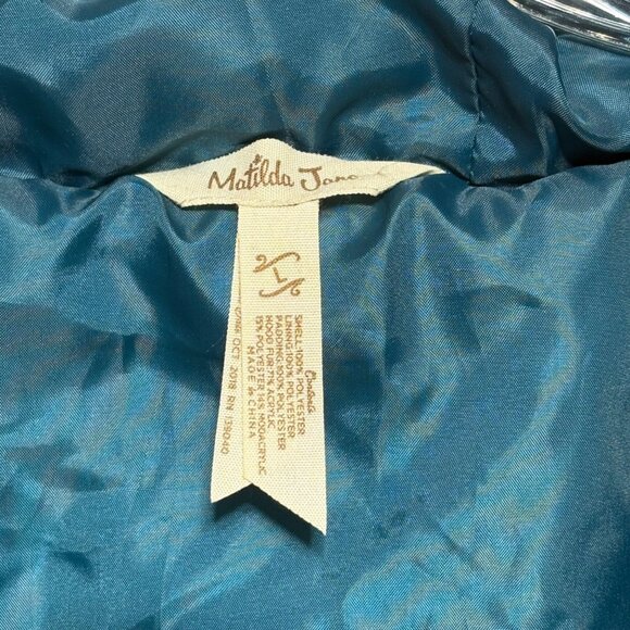 Matilda Jane Womens Large Winter Coat Floral Teal Hooded Break The Ice - Picture 3 of 7